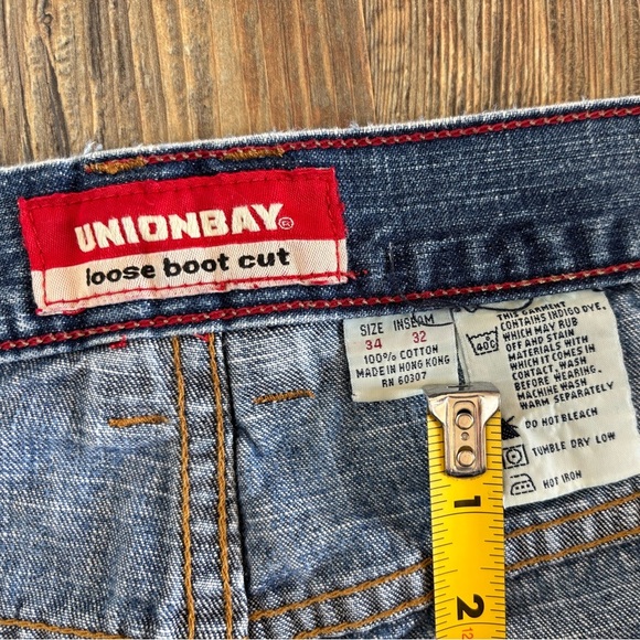 Unionbay Loose Boot Cut Jeans Mens 34x32 Blue Denim Distressed Destroyed Vtg Y2K - Picture 4 of 16